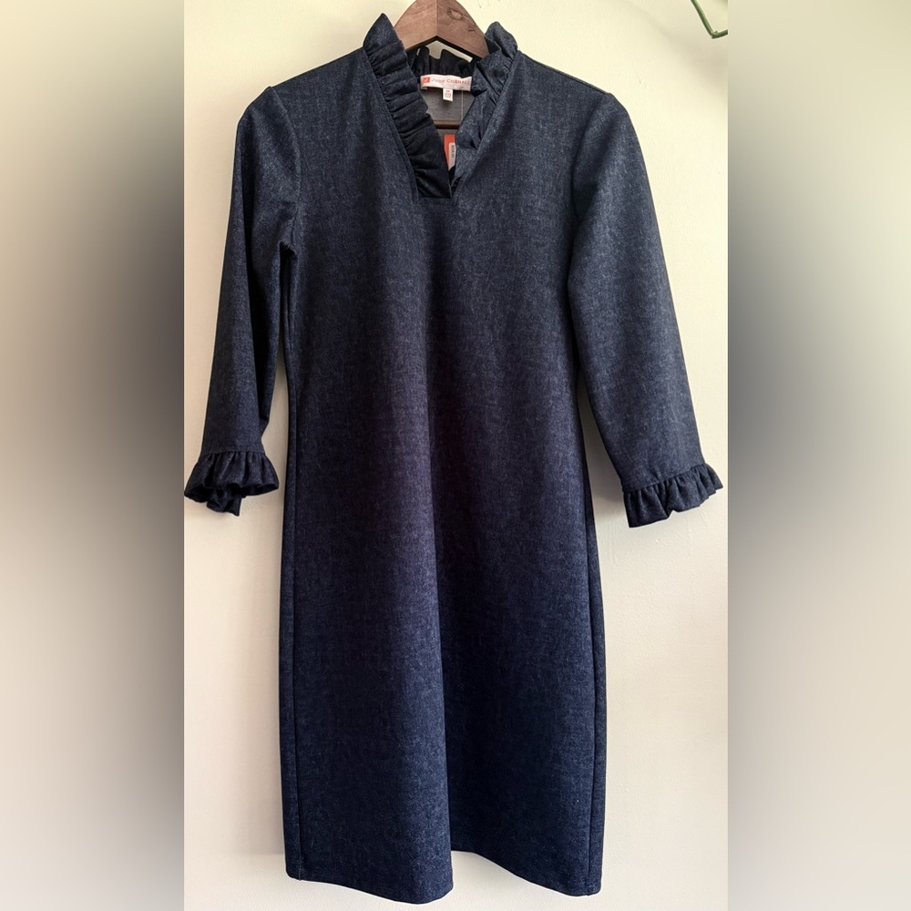 Jude Connally Catalina Navy‎ Ruffle Cuff 3/4 Sleeve women’s Dress XS NWT
